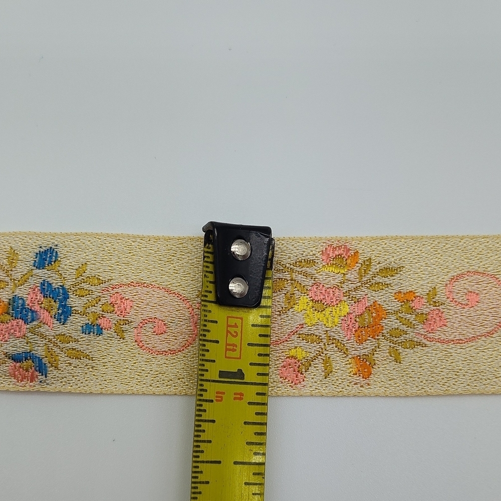 Vintage Japanese Jacquard Floral Ribbon Trim Ivory Gold Three (3) Yards - Picture 6 of 8